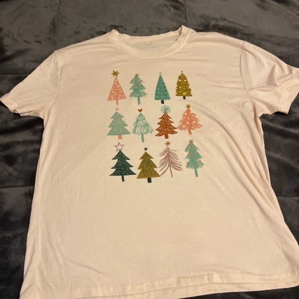 SHEIN Cream Tee with Colorful Tree Print